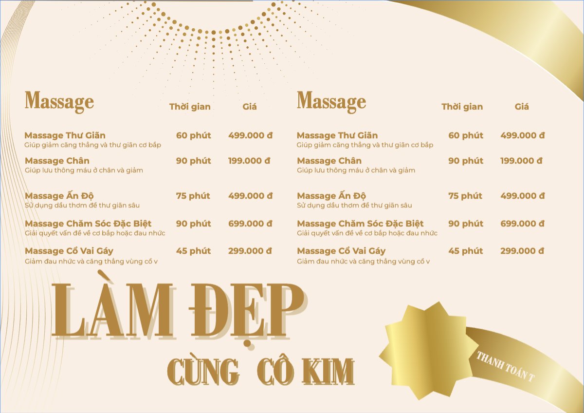 Mẫu Menu tờ rời (ngang) Tiệm tóc, tiệm cắt tóc, salon, nail, spa, beauty, làm đẹp, thẩm mỹ — LayerPic