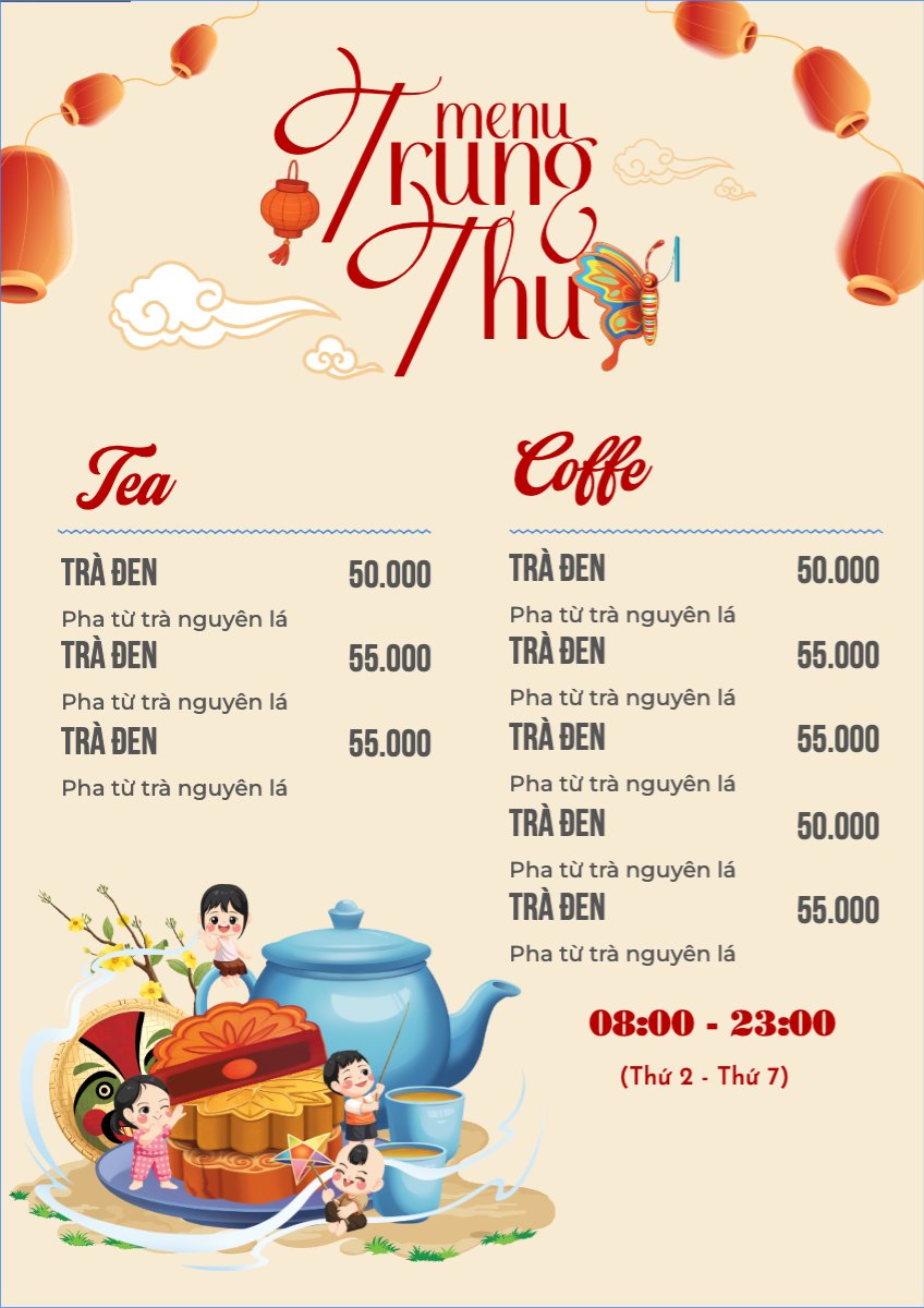 Mẫu Menu tờ rời (dọc) Trung thu, Tết Đoàn Viên, mid-autumn festival, nước uống, drink, ẩm thực, food, dễ thương, cute, chibi, hoạt hình, cartoon — LayerPic
