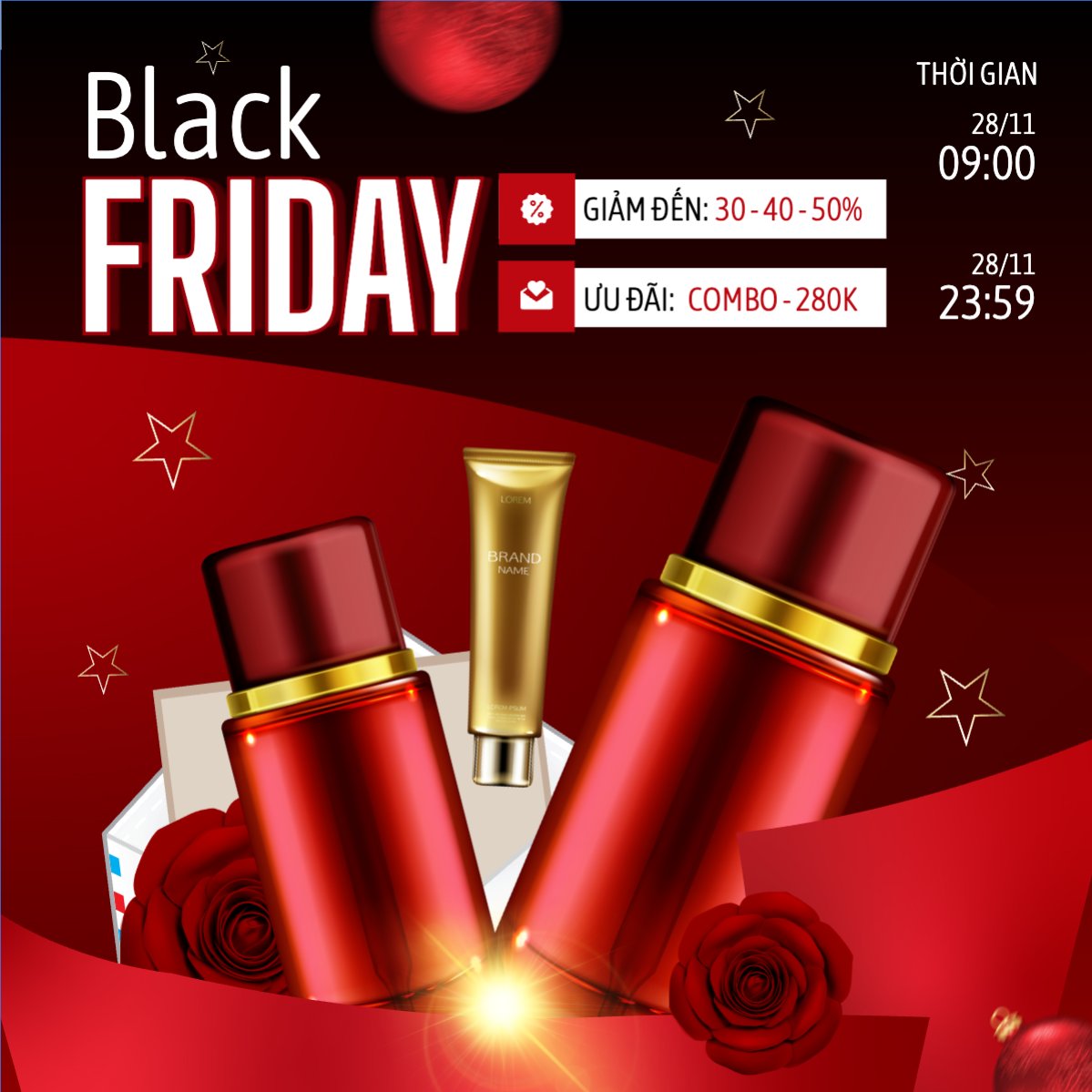 Mẫu Bài post MXH vuông Blackfriday giảm giá mỹ phẩm — LayerPic