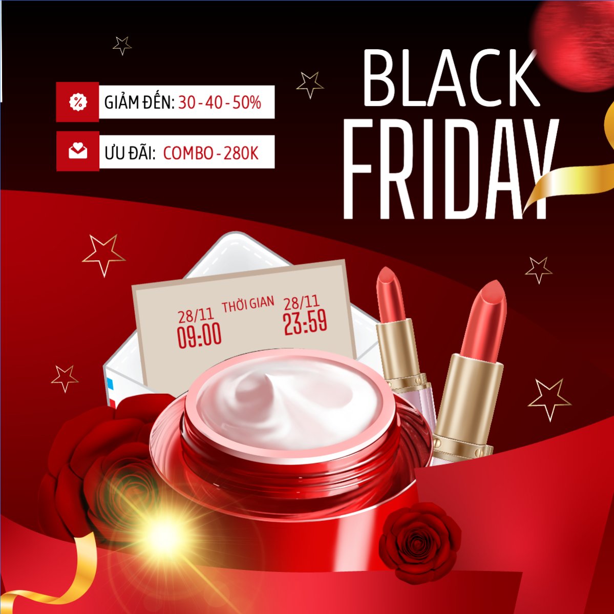 Mẫu Bài post MXH vuông Blackfriday giảm giá mỹ phẩm — LayerPic