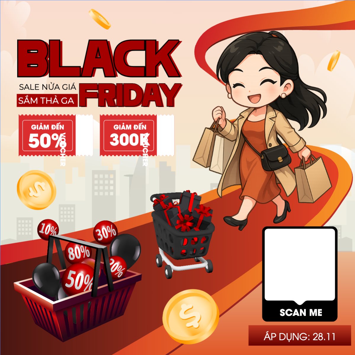 Mẫu Bài post MXH vuông Sale nửa giá săn thả ga — LayerPic