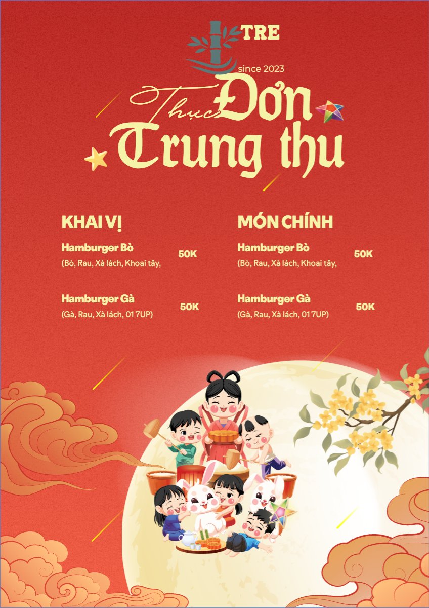 Mẫu Menu tờ rời (dọc) Trung thu, Tết Đoàn Viên, mid-autumn festival, nước uống, drink, ẩm thực, food, dễ thương, cute, chibi, hoạt hình, cartoon — LayerPic