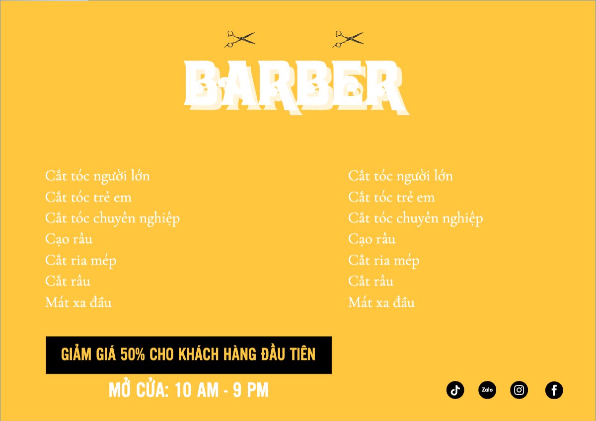 Mẫu Menu tờ rời (ngang) Tiệm tóc, tiệm cắt tóc, salon, nail, spa, beauty, làm đẹp, thẩm mỹ — LayerPic