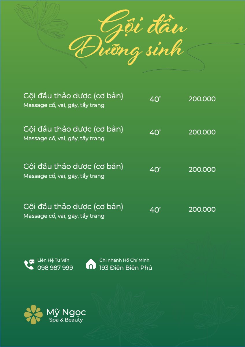 Mẫu Menu tờ rời (dọc) Tiệm tóc, tiệm cắt tóc, salon, nail, spa, beauty, làm đẹp, thẩm mỹ — LayerPic