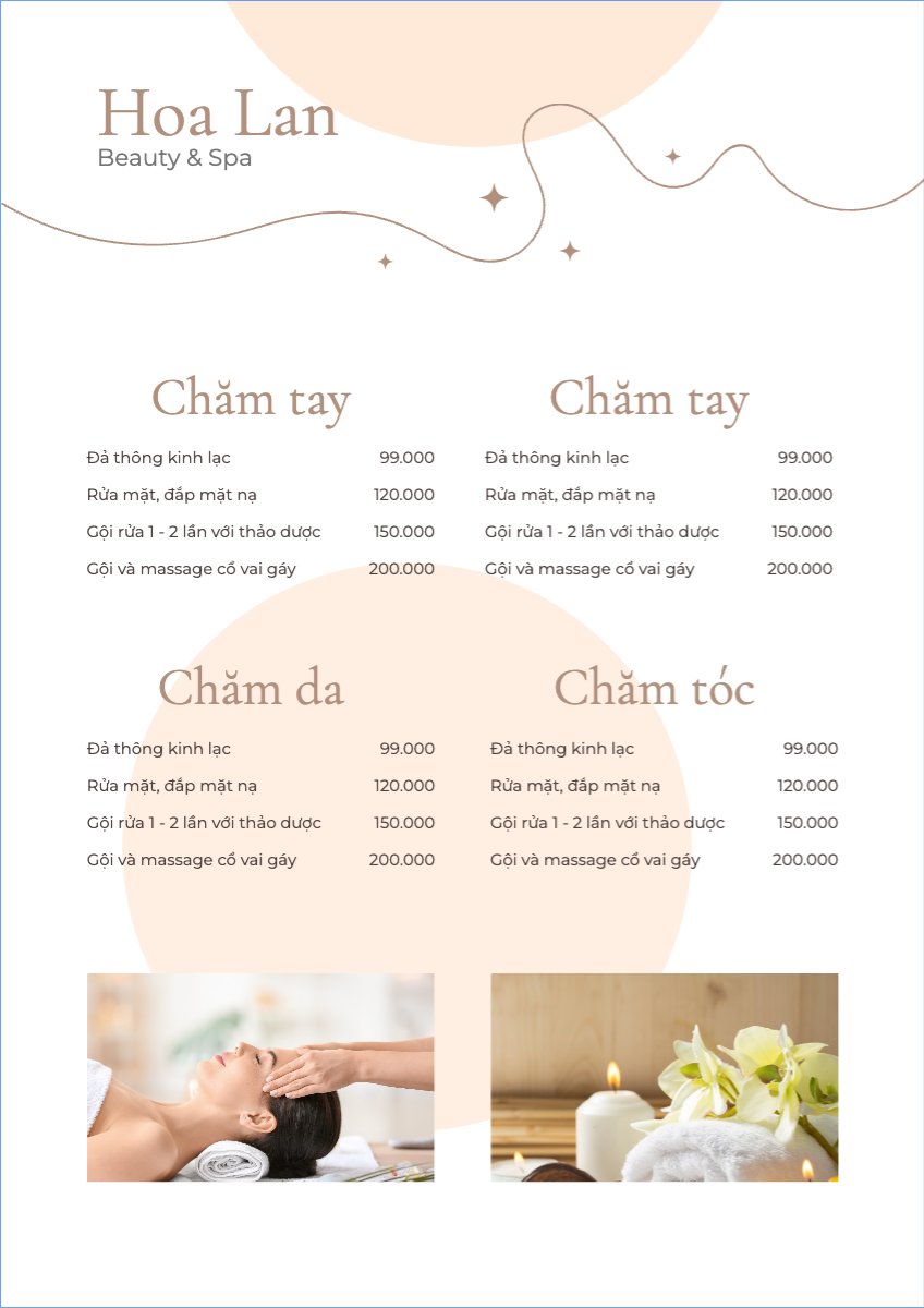 Mẫu Menu tờ rời (dọc) Tiệm tóc, tiệm cắt tóc, salon, nail, spa, beauty, làm đẹp, thẩm mỹ — LayerPic