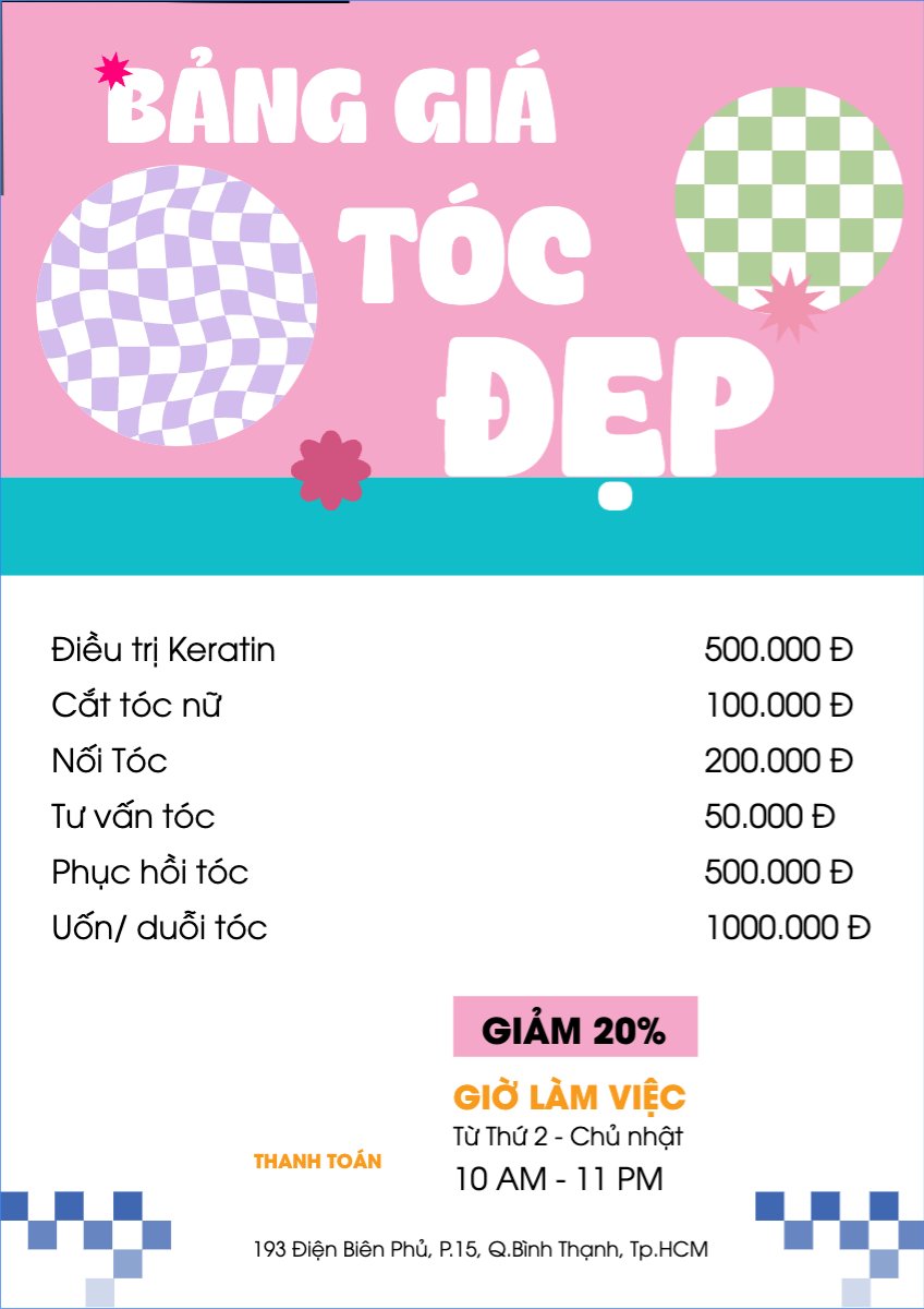 Mẫu Menu tờ rời (dọc) Tiệm tóc, tiệm cắt tóc, salon, nail, spa, beauty, làm đẹp, thẩm mỹ — LayerPic