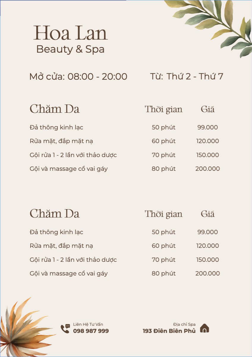 Mẫu Menu tờ rời (dọc) Tiệm tóc, tiệm cắt tóc, salon, nail, spa, beauty, làm đẹp, thẩm mỹ — LayerPic