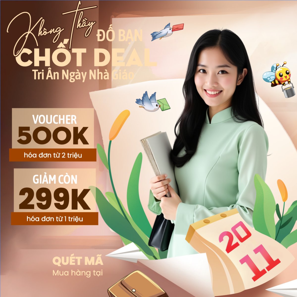 Mẫu Bài post MXH vuông Chốt deal tri ân 20/11 — LayerPic