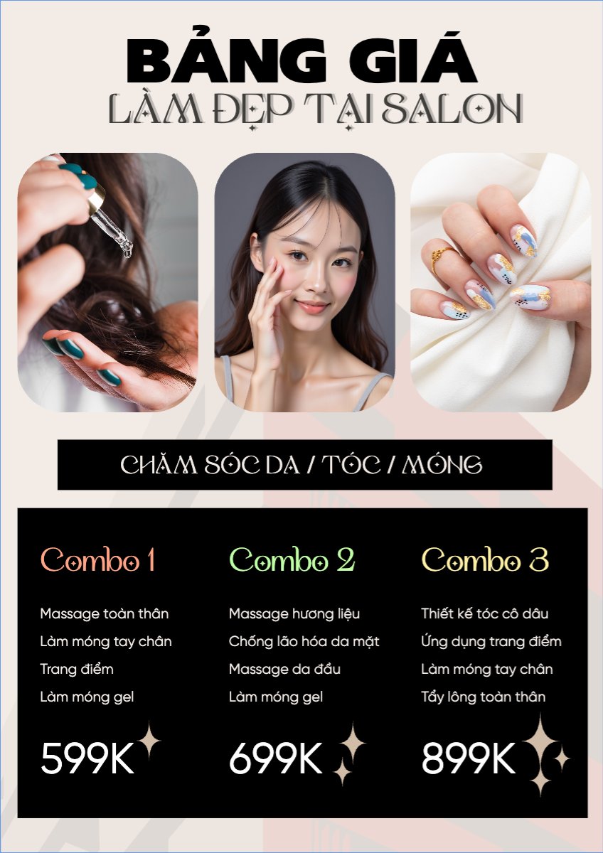 Mẫu Menu tờ rời (dọc) Tiệm tóc, tiệm cắt tóc, salon, nail, spa, beauty, làm đẹp, thẩm mỹ — LayerPic
