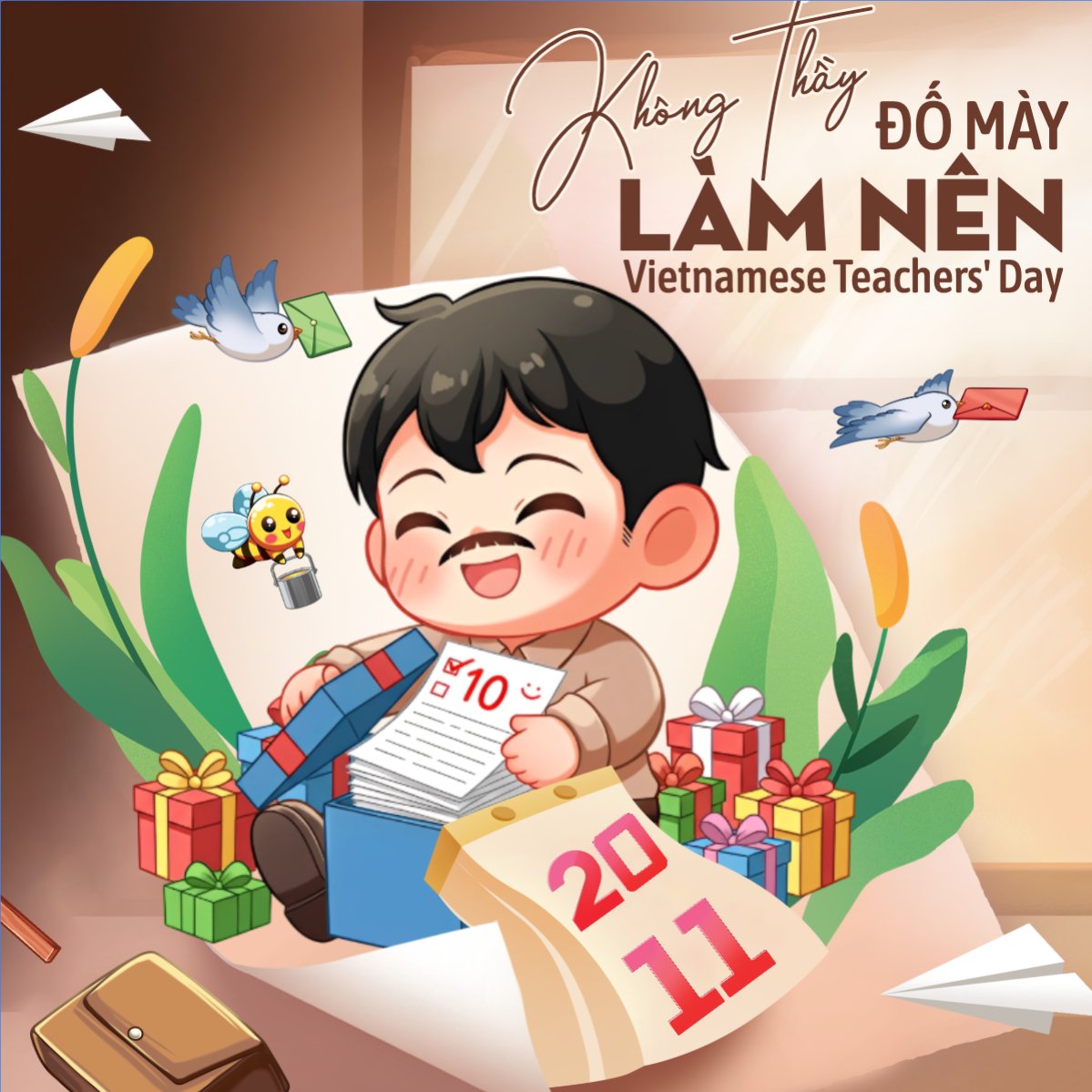 Mẫu Bài post MXH vuông Không thầy đố mày làm nên — LayerPic