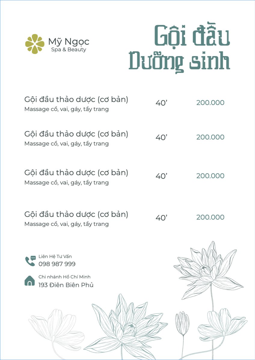 Mẫu Menu tờ rời (dọc) Tiệm tóc, tiệm cắt tóc, salon, nail, spa, beauty, làm đẹp, thẩm mỹ — LayerPic