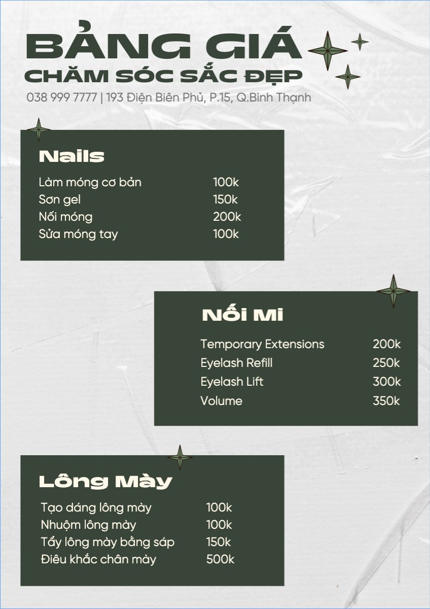 Mẫu Menu tờ rời (dọc) Bảng giá spa — LayerPic