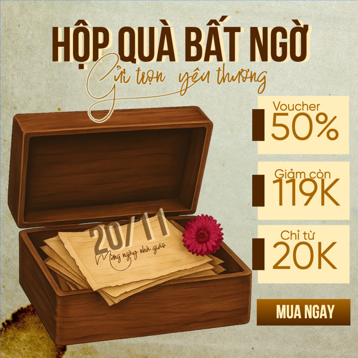 Mẫu Bài post MXH vuông Sale hộp quà bất ngờ — LayerPic