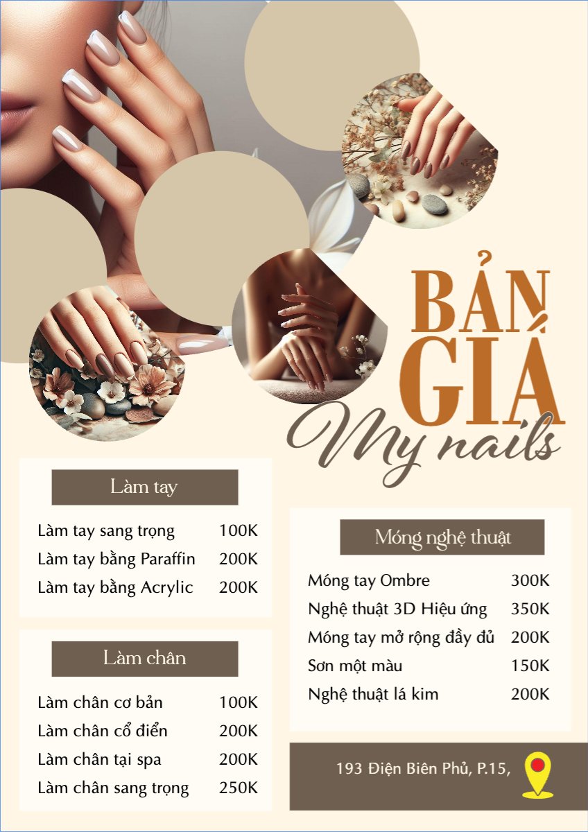 Mẫu Menu tờ rời (dọc) Tiệm tóc, tiệm cắt tóc, salon, nail, spa, beauty, làm đẹp, thẩm mỹ — LayerPic