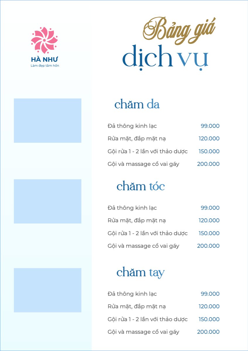 Mẫu Menu tờ rời (dọc) Tiệm tóc, tiệm cắt tóc, salon, nail, spa, beauty, làm đẹp, thẩm mỹ — LayerPic
