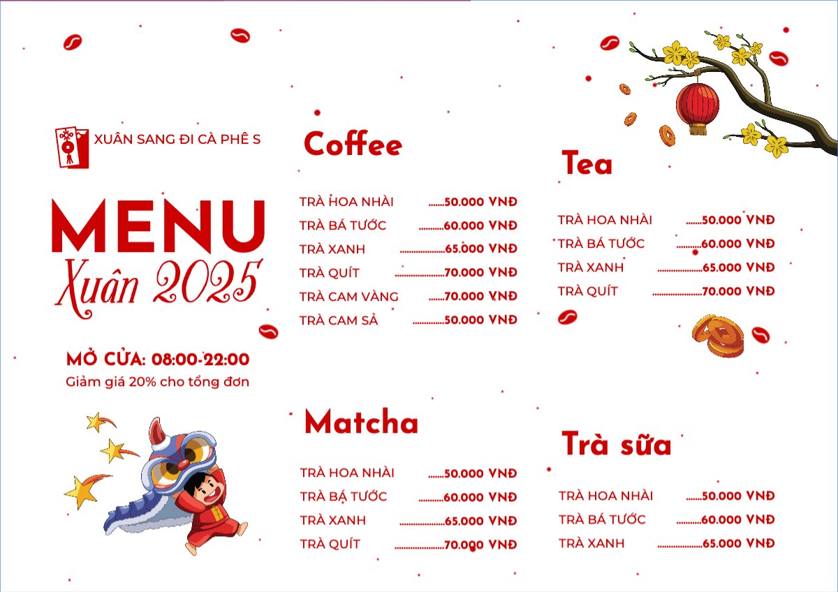 Mẫu Menu tờ rời (ngang) Tết, Xuân, Ất tỵ, năm 2025, 2025, nước uống, juice, giải khát, F&B, drink — LayerPic