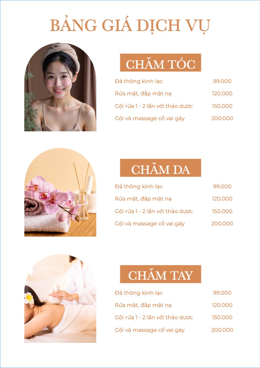 Mẫu Menu tờ rời (dọc) Tiệm tóc, tiệm cắt tóc, salon, nail, spa, beauty, làm đẹp, thẩm mỹ — LayerPic