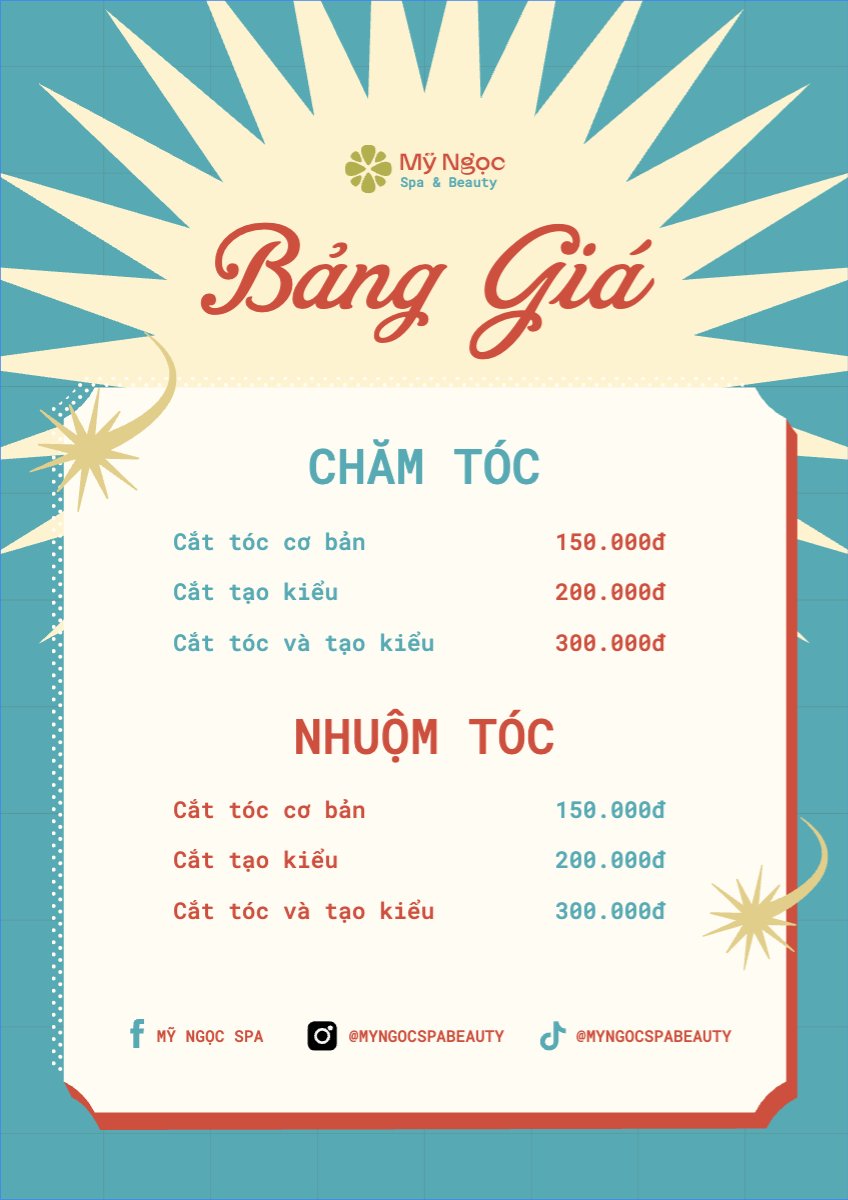 Mẫu Menu tờ rời (dọc) Tiệm tóc, tiệm cắt tóc, salon, nail, spa, beauty, làm đẹp, thẩm mỹ — LayerPic