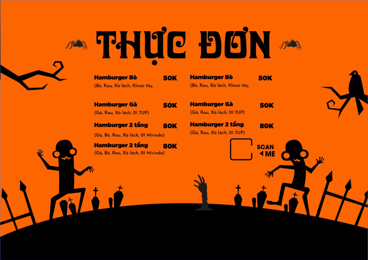 Mẫu Menu tờ rời (ngang) Halloween, đồ ăn, food, thực phẩm, ẩm thực, món ăn, F&B, nhà hàng, thức ăn — LayerPic