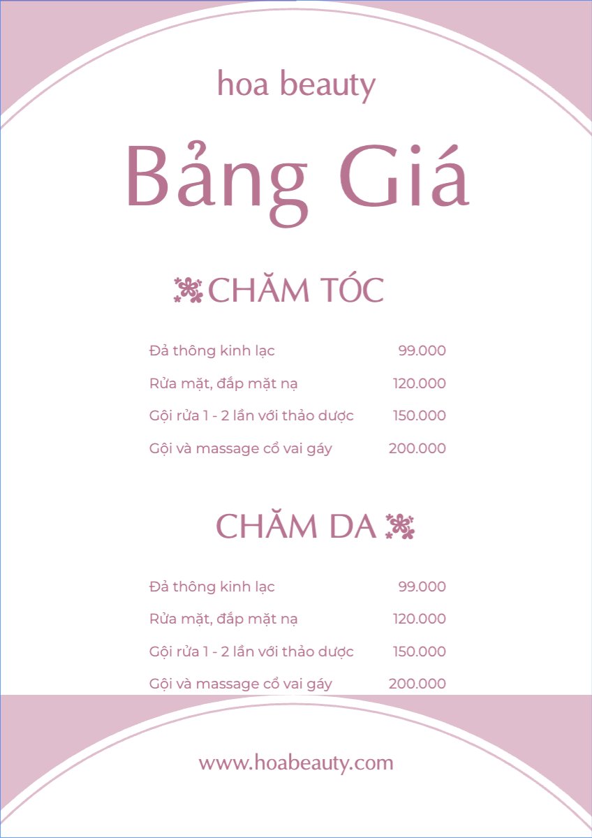 Mẫu Menu tờ rời (dọc) Tiệm tóc, tiệm cắt tóc, salon, nail, spa, beauty, làm đẹp, thẩm mỹ — LayerPic