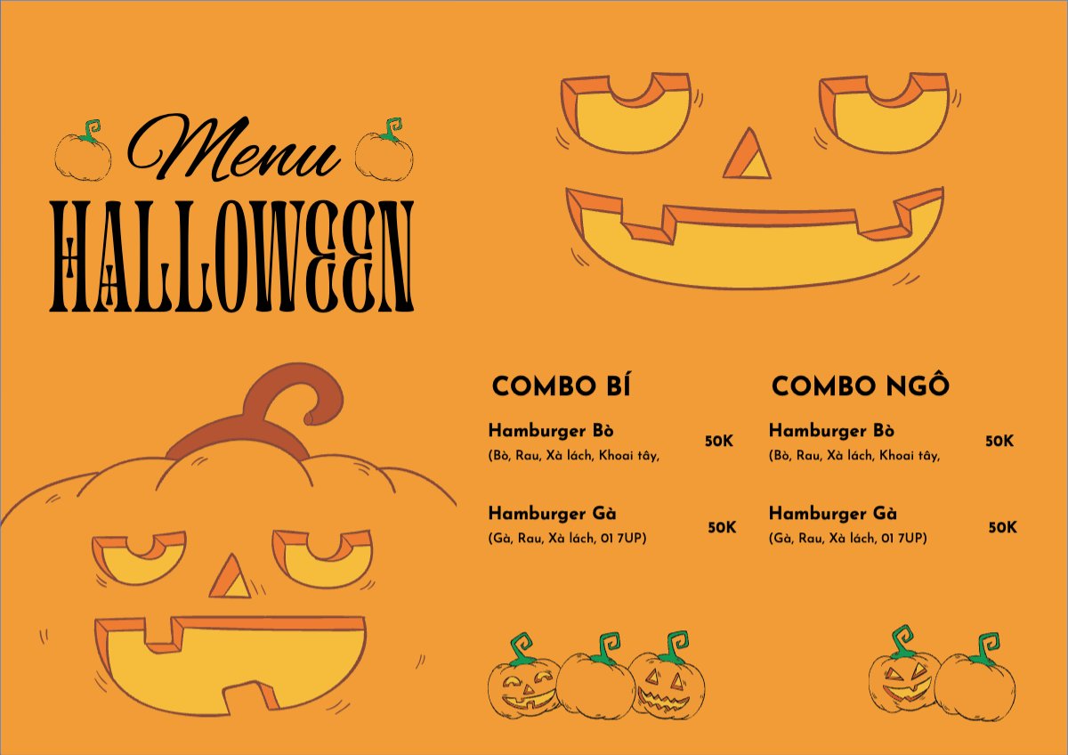 Mẫu Menu tờ rời (ngang) Halloween, đồ ăn, food, thực phẩm, ẩm thực, món ăn, F&B, nhà hàng, thức ăn — LayerPic