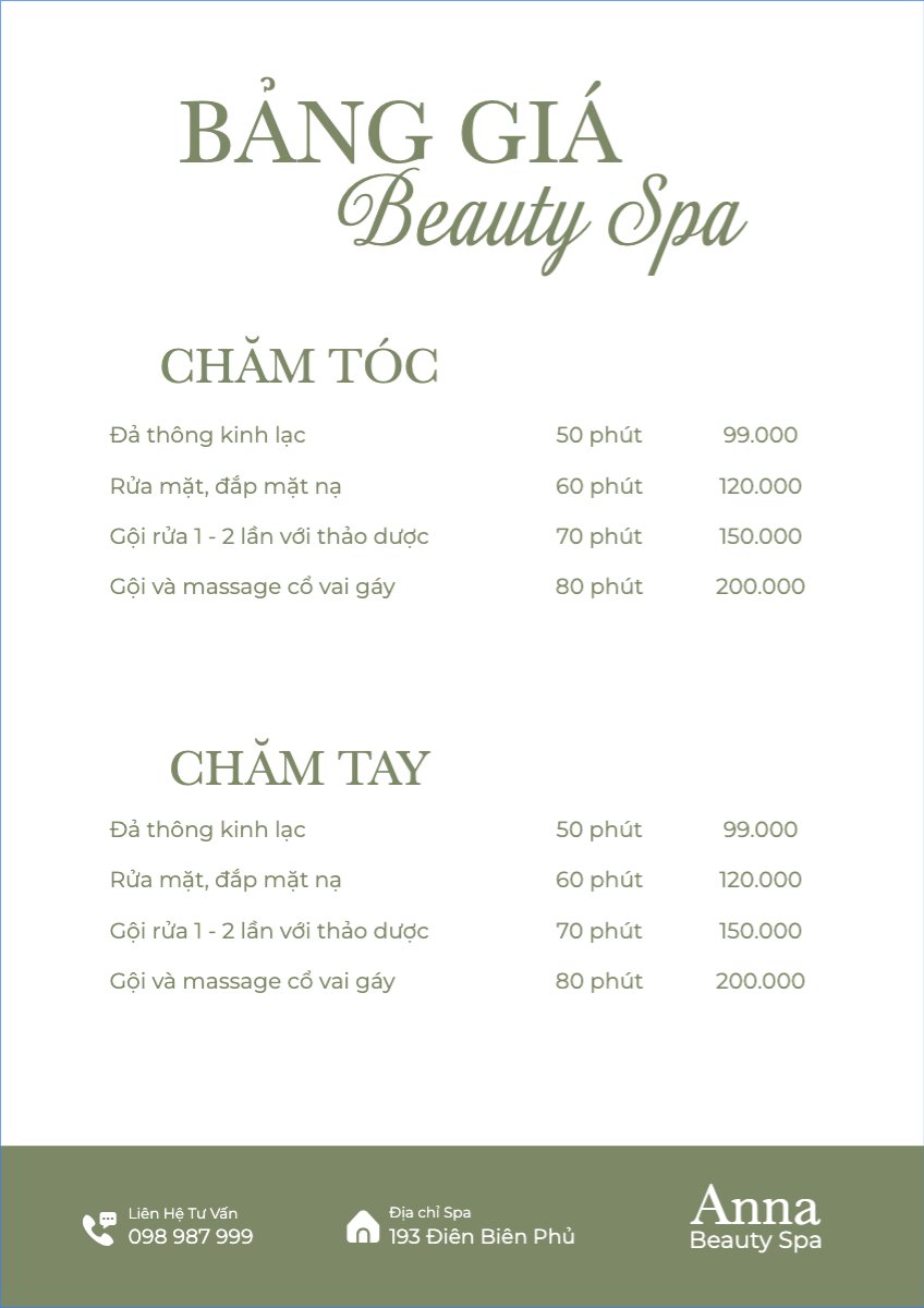 Mẫu Menu tờ rời (dọc) Tiệm tóc, tiệm cắt tóc, salon, nail, spa, beauty, làm đẹp, thẩm mỹ — LayerPic