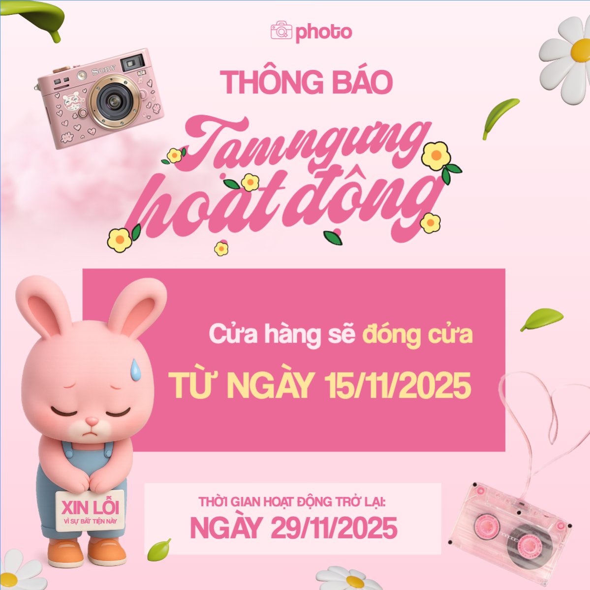 Mẫu Bài post MXH vuông Thông báo tạm dừng hoạt động — LayerPic