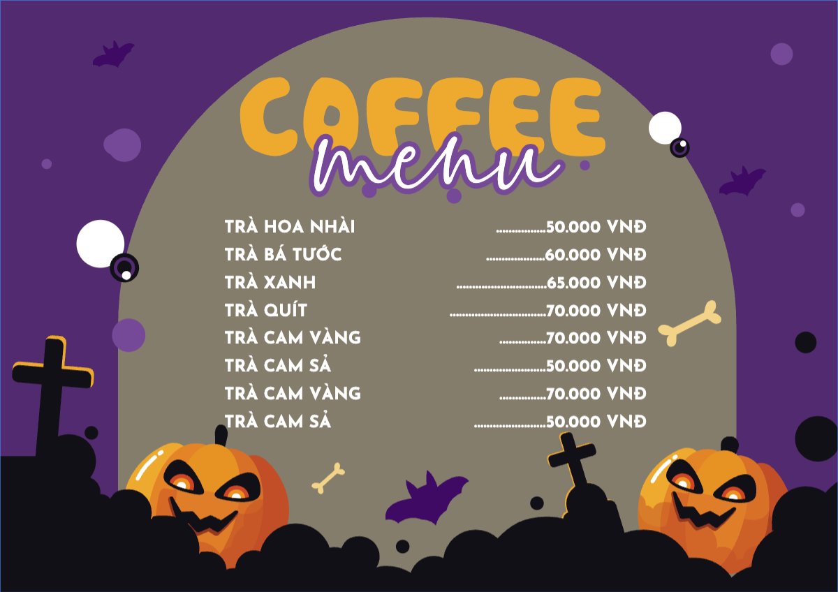 Mẫu Menu tờ rời (ngang) Halloween, nước uống, juice, giải khát, F&B, drink — LayerPic