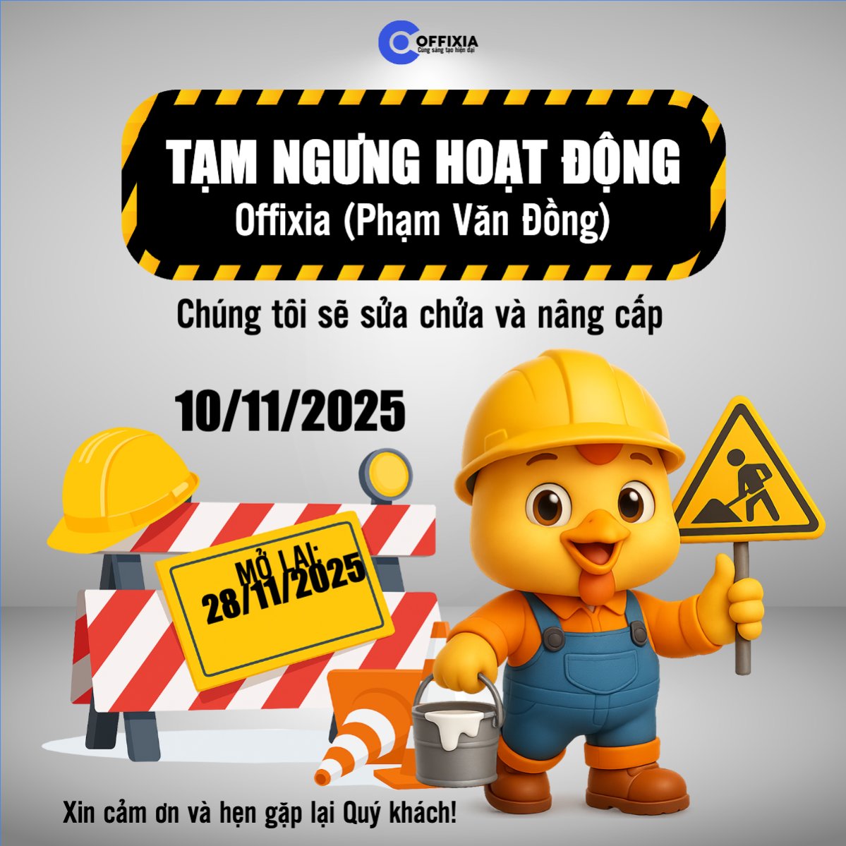 Mẫu Bài post MXH vuông Thông báo tạm dừng hoạt động — LayerPic