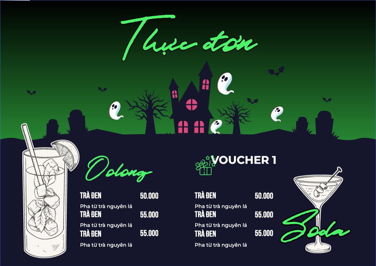 Mẫu Menu tờ rời (ngang) Halloween, nước uống, juice, giải khát, F&B, drink — LayerPic