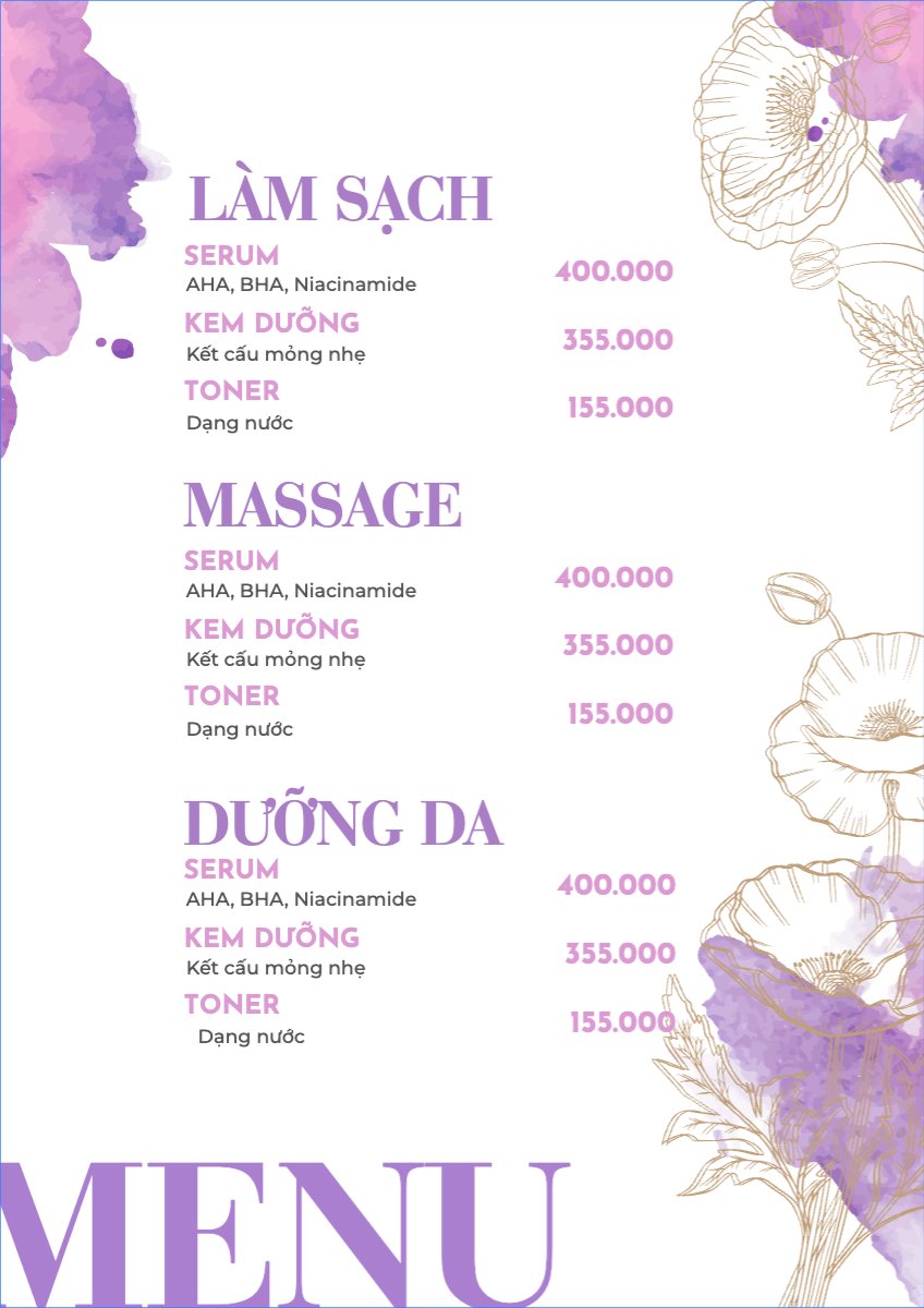 Mẫu Menu tờ rời (dọc) Tiệm tóc, tiệm cắt tóc, salon, nail, spa, beauty, làm đẹp, thẩm mỹ — LayerPic