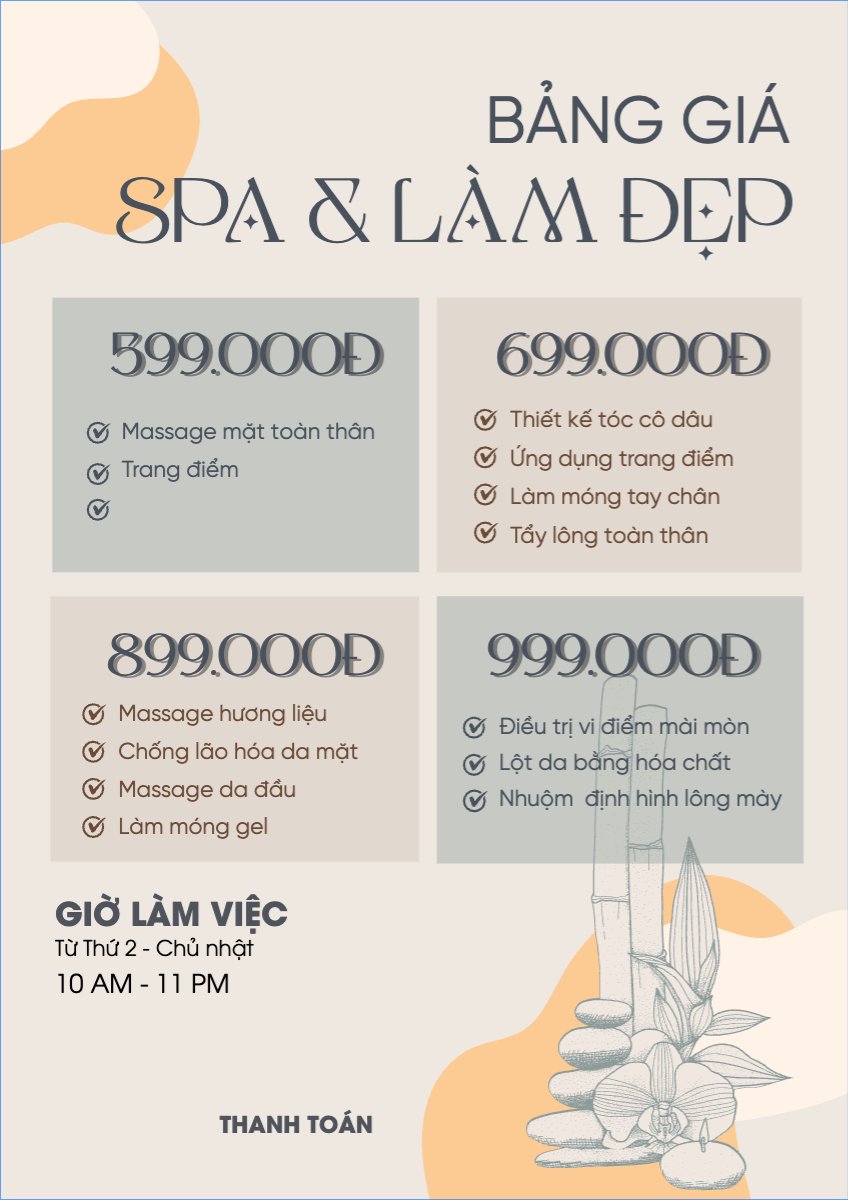 Mẫu Menu tờ rời (dọc) Tiệm tóc, tiệm cắt tóc, salon, nail, spa, beauty, làm đẹp, thẩm mỹ — LayerPic