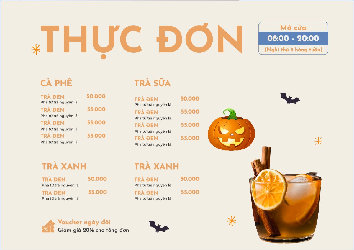 Mẫu Menu tờ rời (ngang) Halloween, nước uống, juice, giải khát, F&B, drink — LayerPic