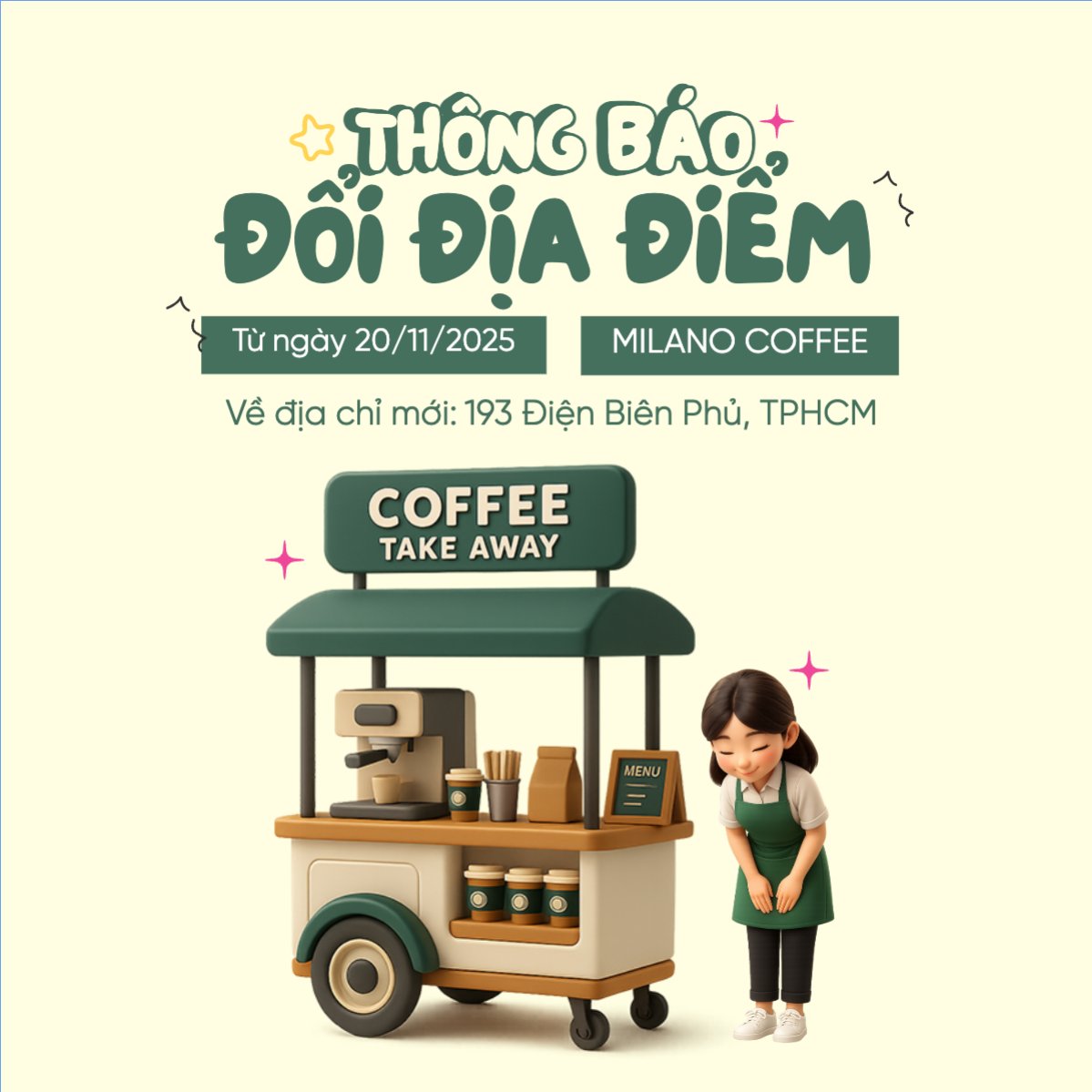 Mẫu Bài post MXH vuông Thông báo đổi địa điểm — LayerPic
