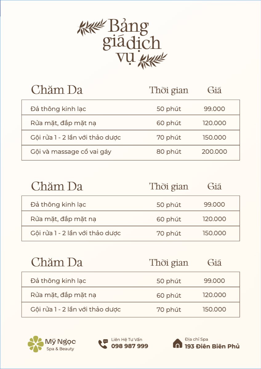 Mẫu Menu tờ rời (dọc) Tiệm tóc, tiệm cắt tóc, salon, nail, spa, beauty, làm đẹp, thẩm mỹ — LayerPic