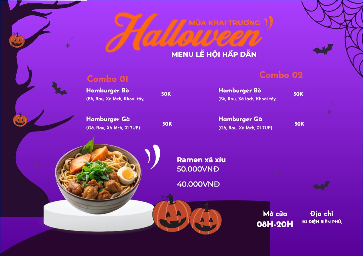 Mẫu Menu tờ rời (ngang) Halloween, nước uống, juice, giải khát, F&B, drink — LayerPic