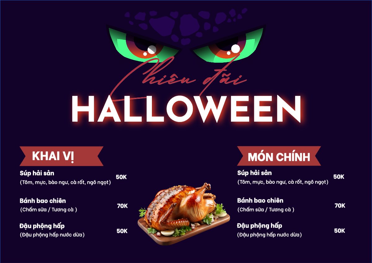 Mẫu Menu tờ rời (ngang) Halloween, đồ ăn, food, thực phẩm, ẩm thực, món ăn, F&B, nhà hàng, thức ăn — LayerPic
