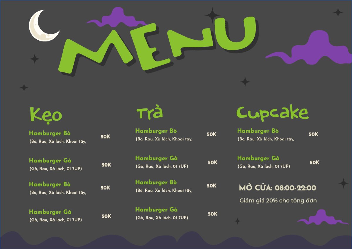 Mẫu Menu tờ rời (ngang) Halloween, đồ ăn, food, thực phẩm, ẩm thực, món ăn, F&B, nhà hàng, thức ăn — LayerPic