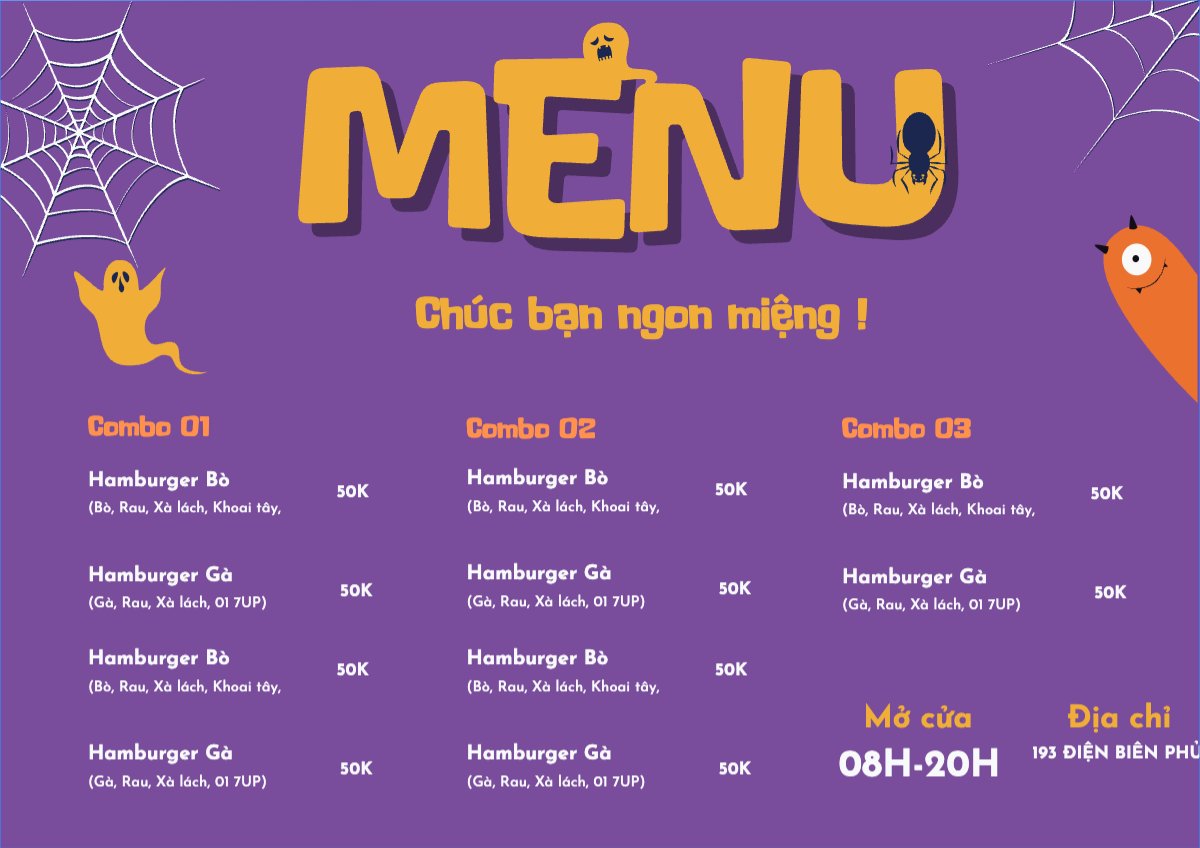 Mẫu Menu tờ rời (ngang) Halloween, đồ ăn, food, thực phẩm, ẩm thực, món ăn, F&B, nhà hàng, thức ăn — LayerPic