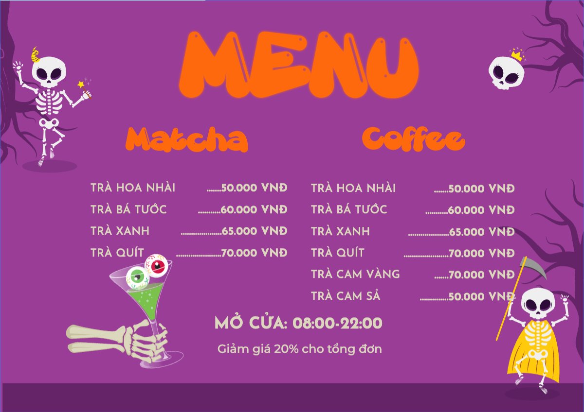 Mẫu Menu tờ rời (ngang) Halloween, nước uống, juice, giải khát, F&B, drink — LayerPic