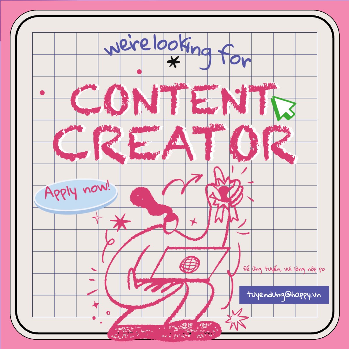 Mẫu Bài post MXH vuông Content creator, nhà sáng tạo nội dung, tuyển dụng, văn phòng, office, dễ thương, cute, đơn giản, simple — LayerPic