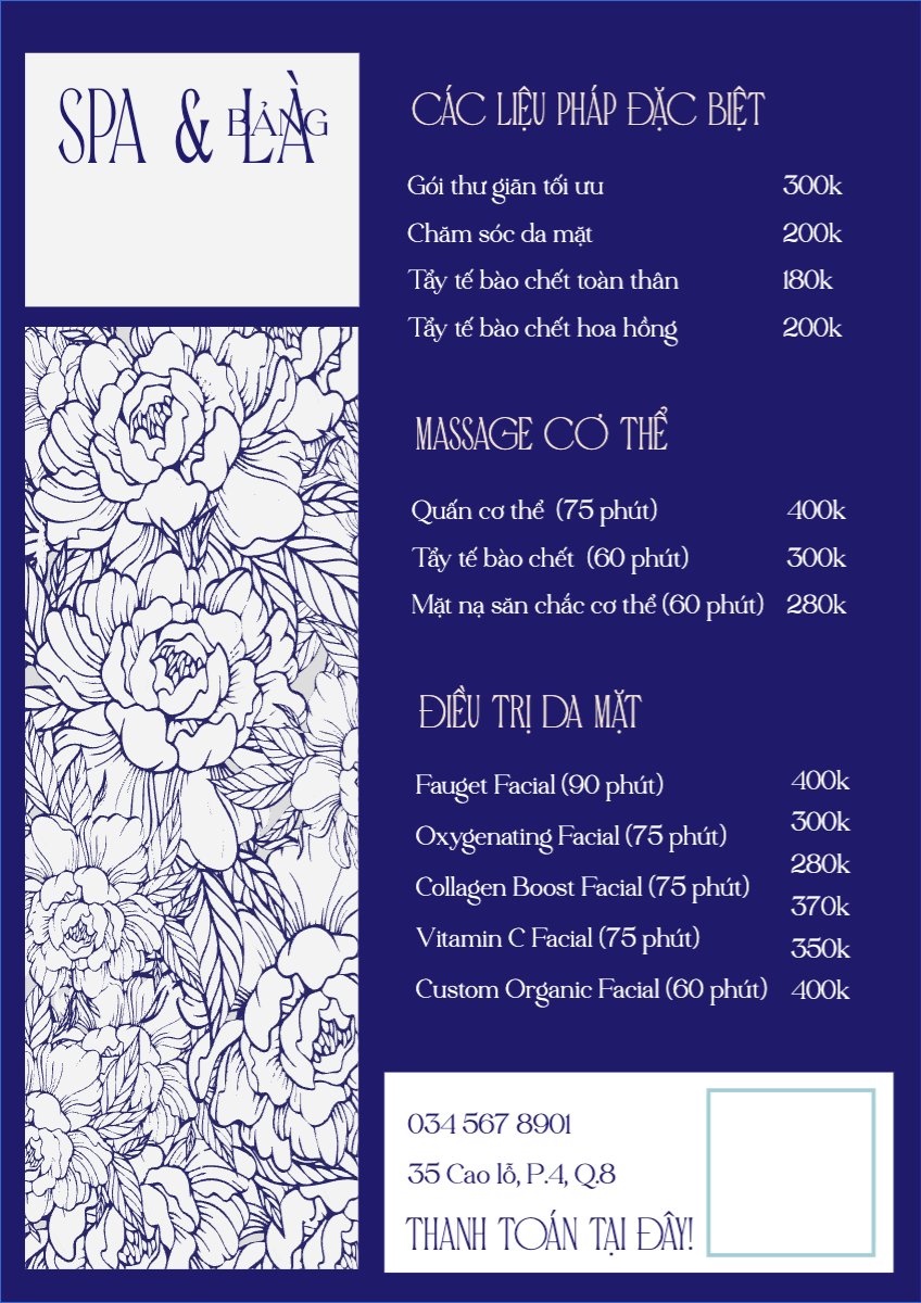 Mẫu Menu tờ rời (dọc) Tiệm tóc, tiệm cắt tóc, salon, nail, spa, beauty, làm đẹp, thẩm mỹ — LayerPic