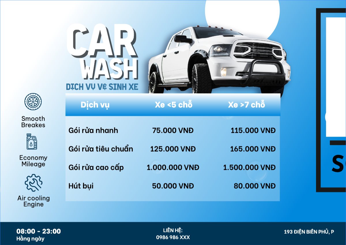 Mẫu Menu tờ rời (ngang) Car, dịch vụ rửa xe, gara, vệ sinh — LayerPic