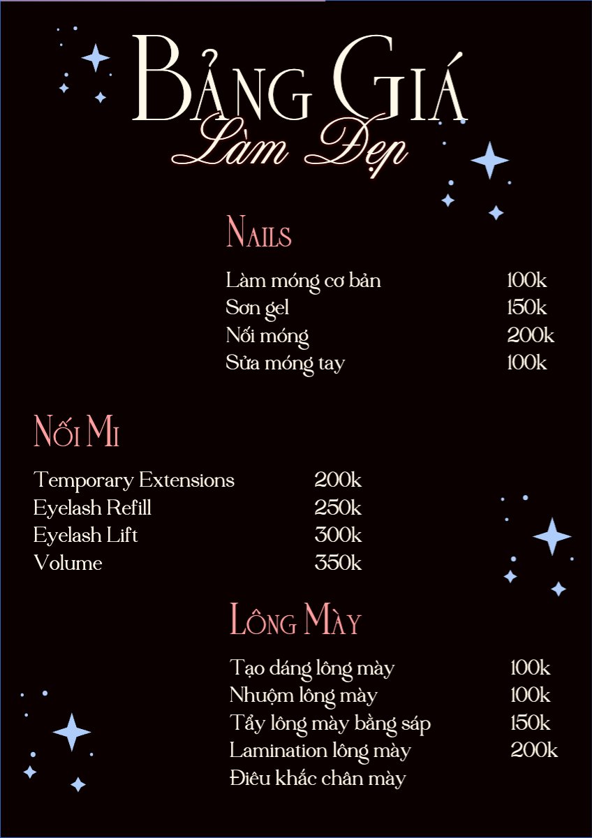 Mẫu Menu tờ rời (dọc) Tiệm tóc, tiệm cắt tóc, salon, nail, spa, beauty, làm đẹp, thẩm mỹ — LayerPic