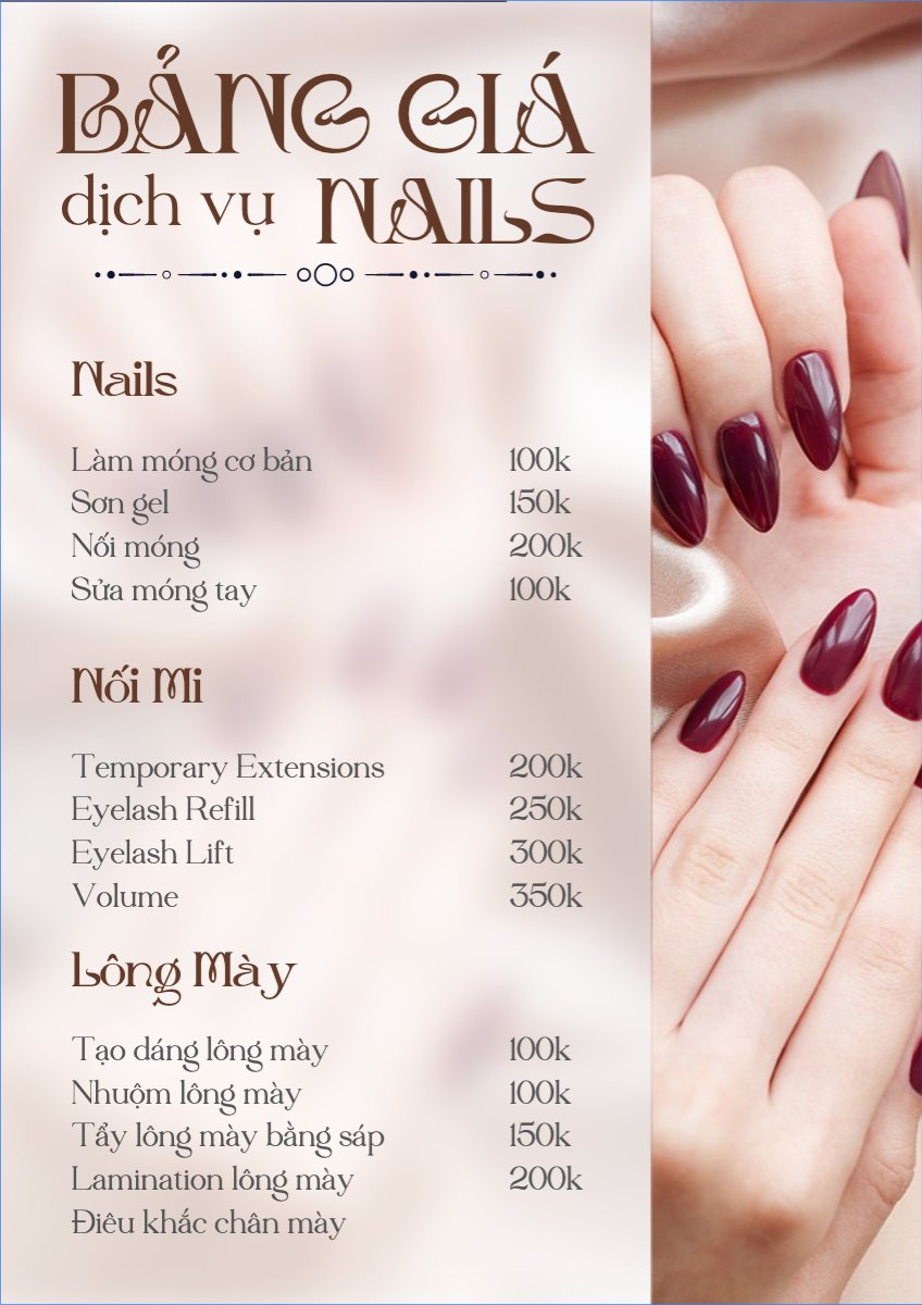 Mẫu Menu tờ rời (dọc) Tiệm tóc, tiệm cắt tóc, salon, nail, spa, beauty, làm đẹp, thẩm mỹ — LayerPic