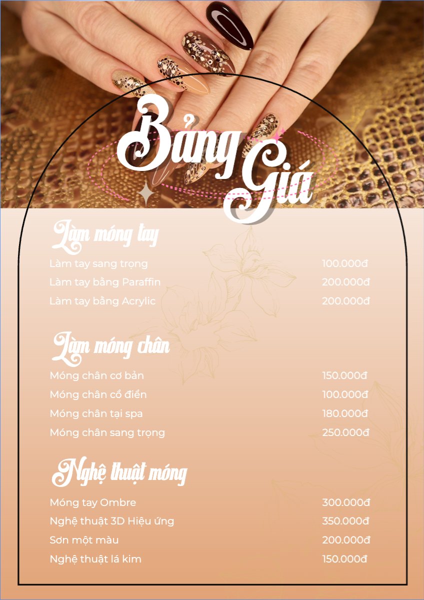 Mẫu Menu tờ rời (dọc) Tiệm tóc, tiệm cắt tóc, salon, nail, spa, beauty, làm đẹp, thẩm mỹ — LayerPic