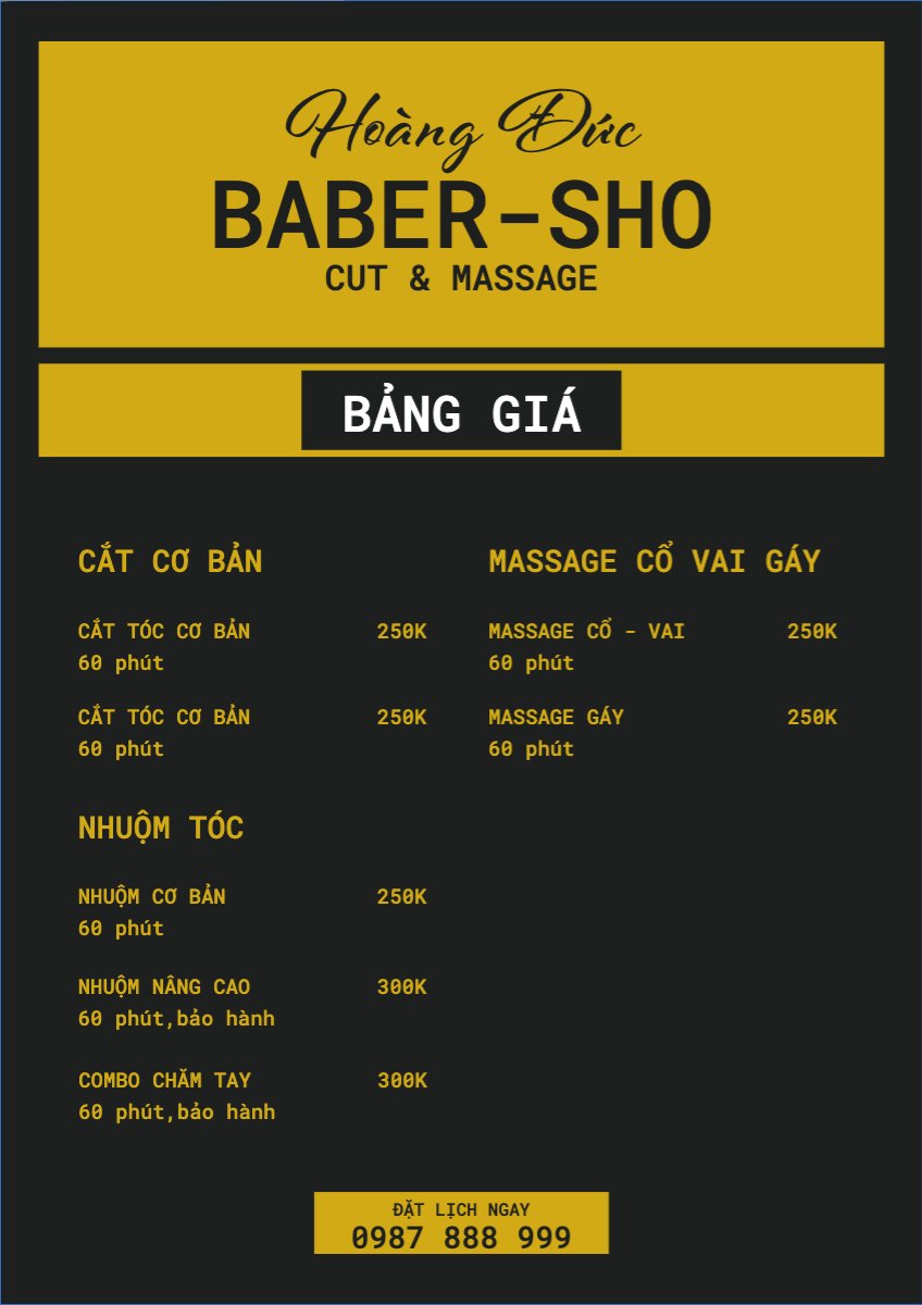 Mẫu Menu tờ rời (dọc) Tiệm tóc, tiệm cắt tóc, baber shop, salon, nail, spa, beauty, làm đẹp, thẩm mỹ — LayerPic