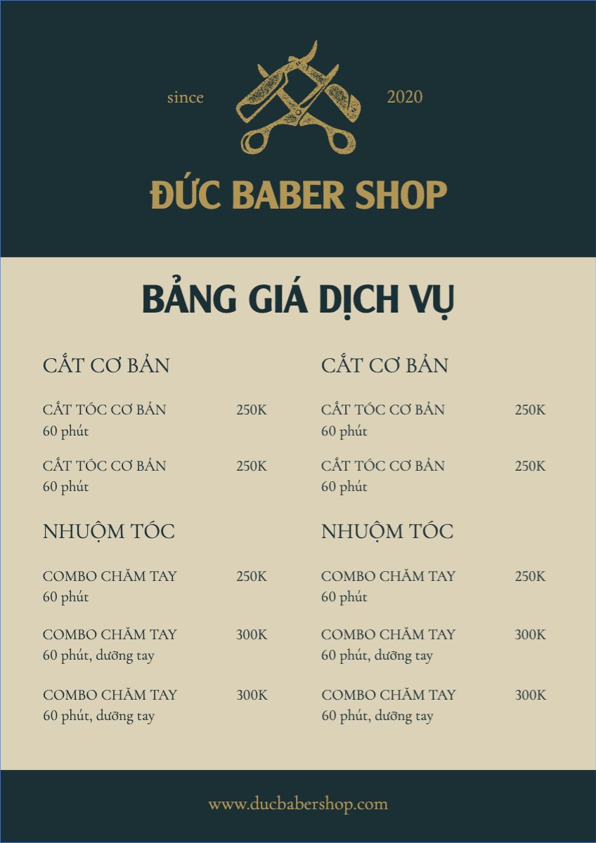 Mẫu Menu tờ rời (dọc) Tiệm tóc, tiệm cắt tóc, baber shop, salon, nail, spa, beauty, làm đẹp, thẩm mỹ — LayerPic
