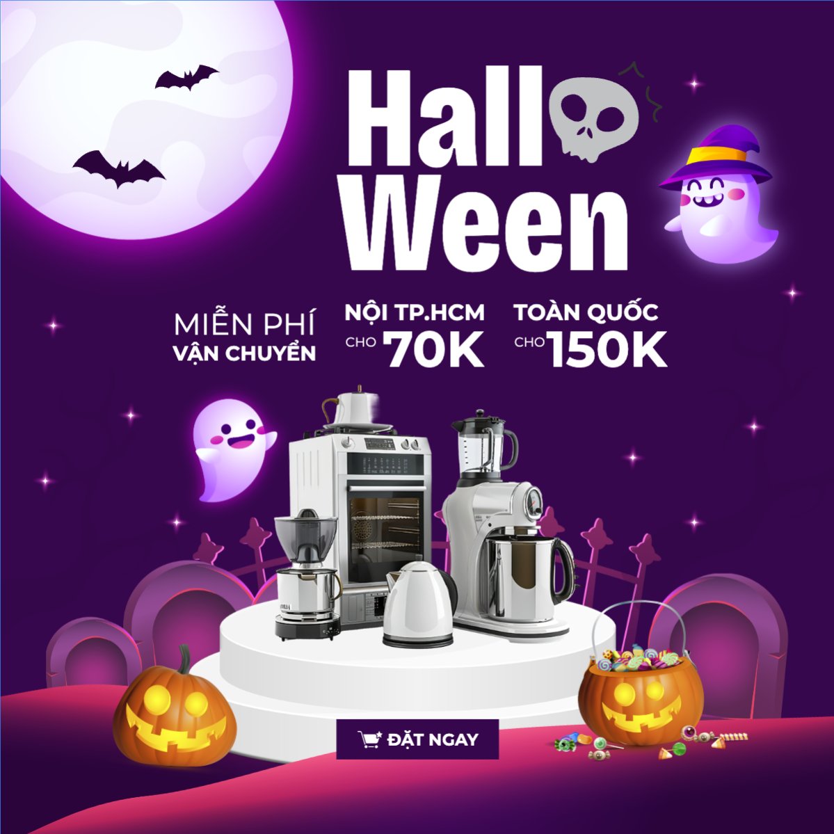 Mẫu Bài post MXH vuông Halloween, lễ hội ma quái, sự kiện, event, gia dụng, drink, dễ thương, cute, chibi, hoạt hình, cartoon — LayerPic