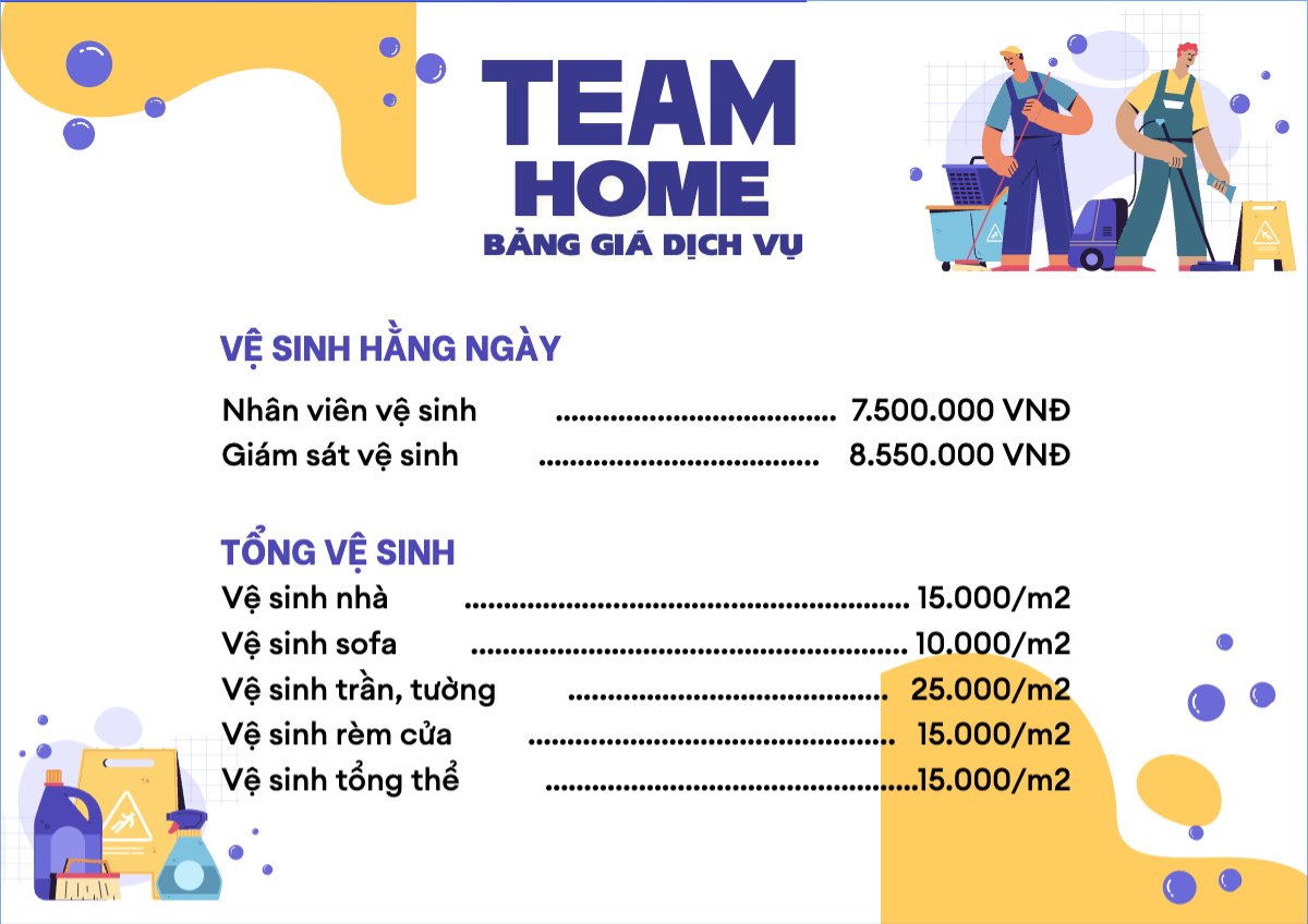 menu, bảng giá, dịch vụ vệ sinh,cleaning service